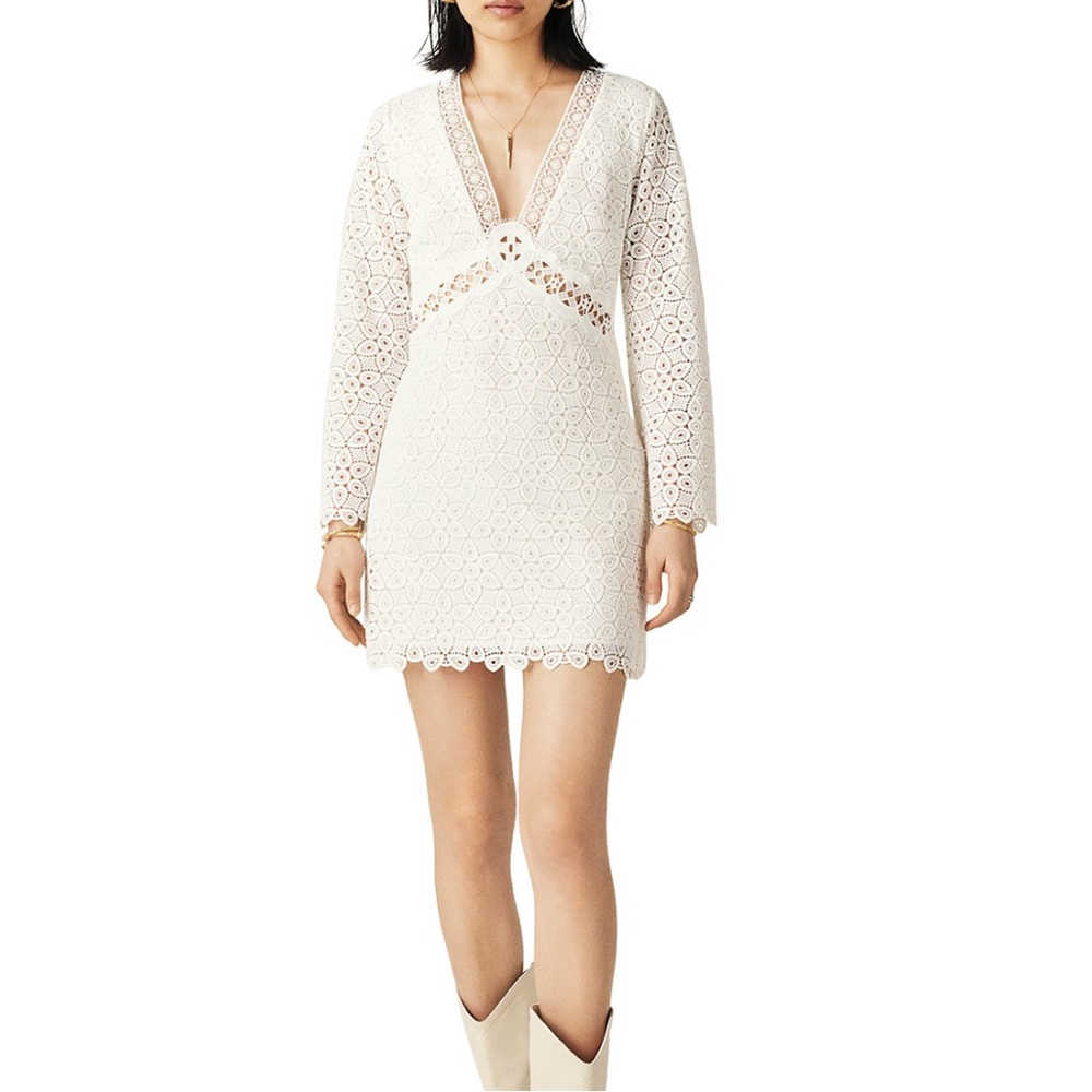Ba&sh Lace White Crochet Dress Bell Sleeves Size Large NEW - Picture 2 of 13